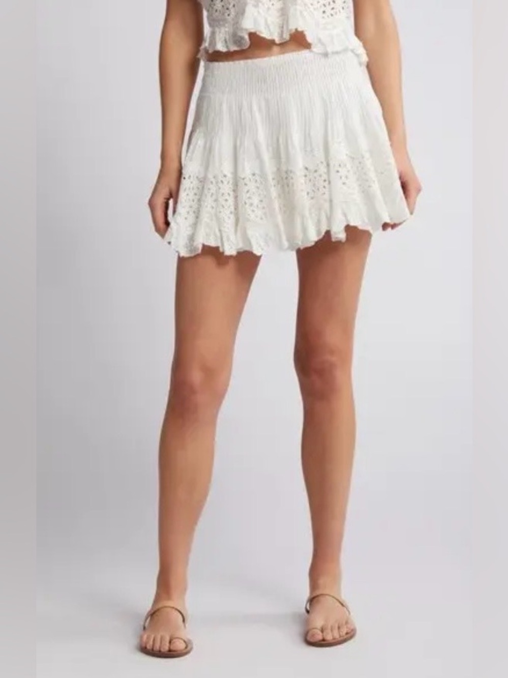 LoveShackFancy Moira Embroidered Eyelet Cotton Mini Skirt Size XS